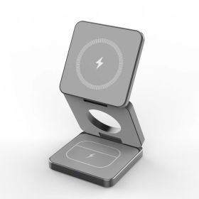 Magnetic 15W Foldable 3-in-1 Wireless Charging Station For IP Devices (Color: Grey)